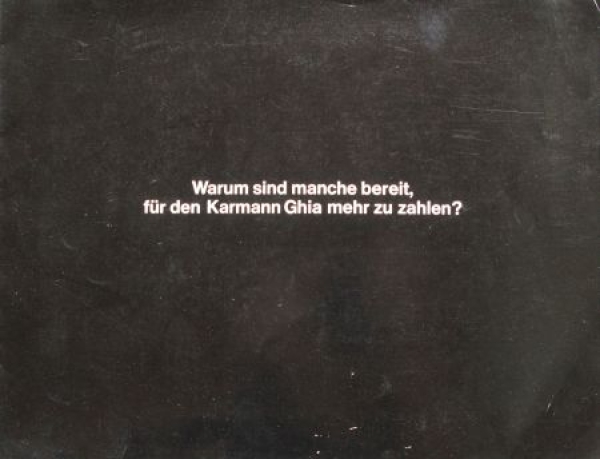 Volkswagen Karmann-Ghia Modelprogram 1969 "Warum fuer den Karmann mehr bezahlen?" Carbrochure (9141)